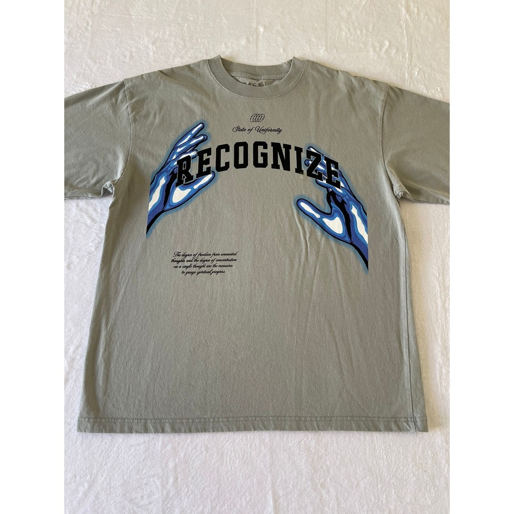 PacSun Recognize State of Uniformity Graphic T Shirt Mens L Gray Blue Streetwear